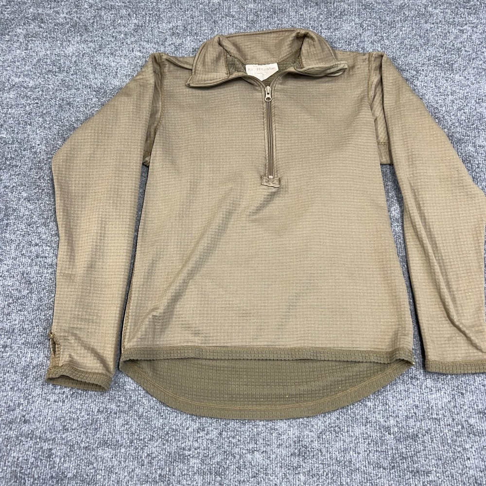 Military Mens Base Layer Small Brown Thermal Fleece Thumb Hole 1/2 Zip Pullover